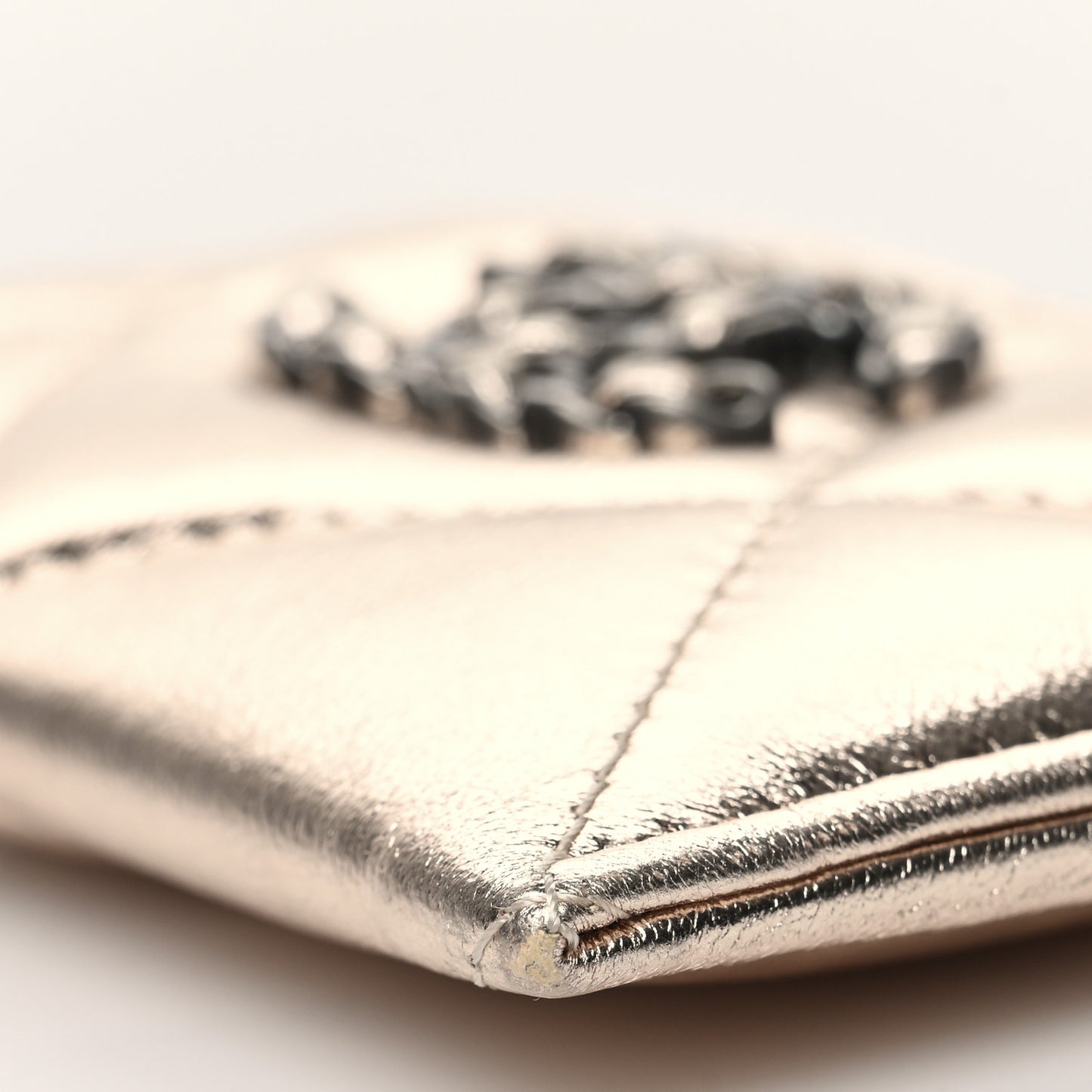 Metallic Lambskin Quilted Chanel 19 Card Holder Gold