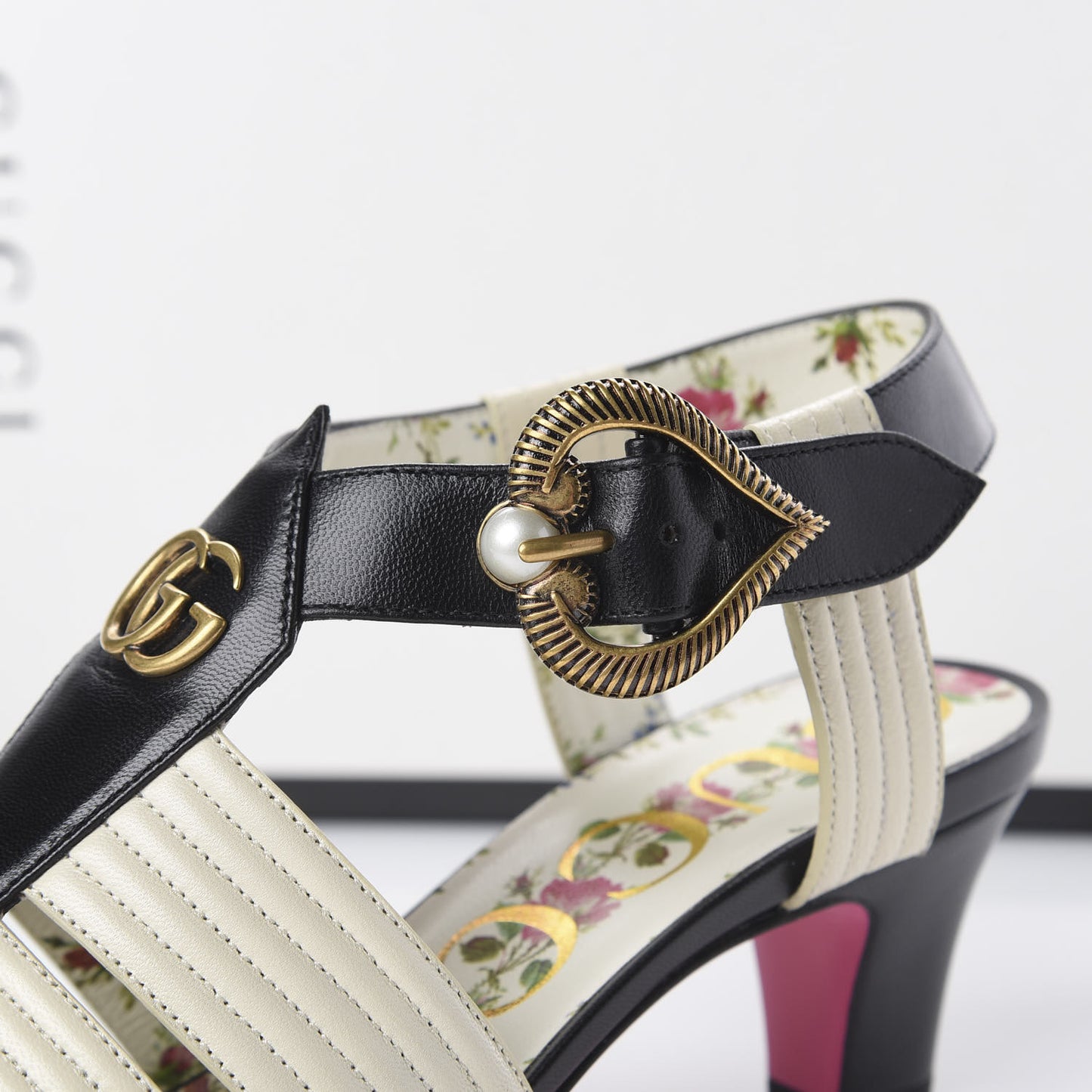Malaga Kid T-Strap Mid Heel Sandals 36 Black White