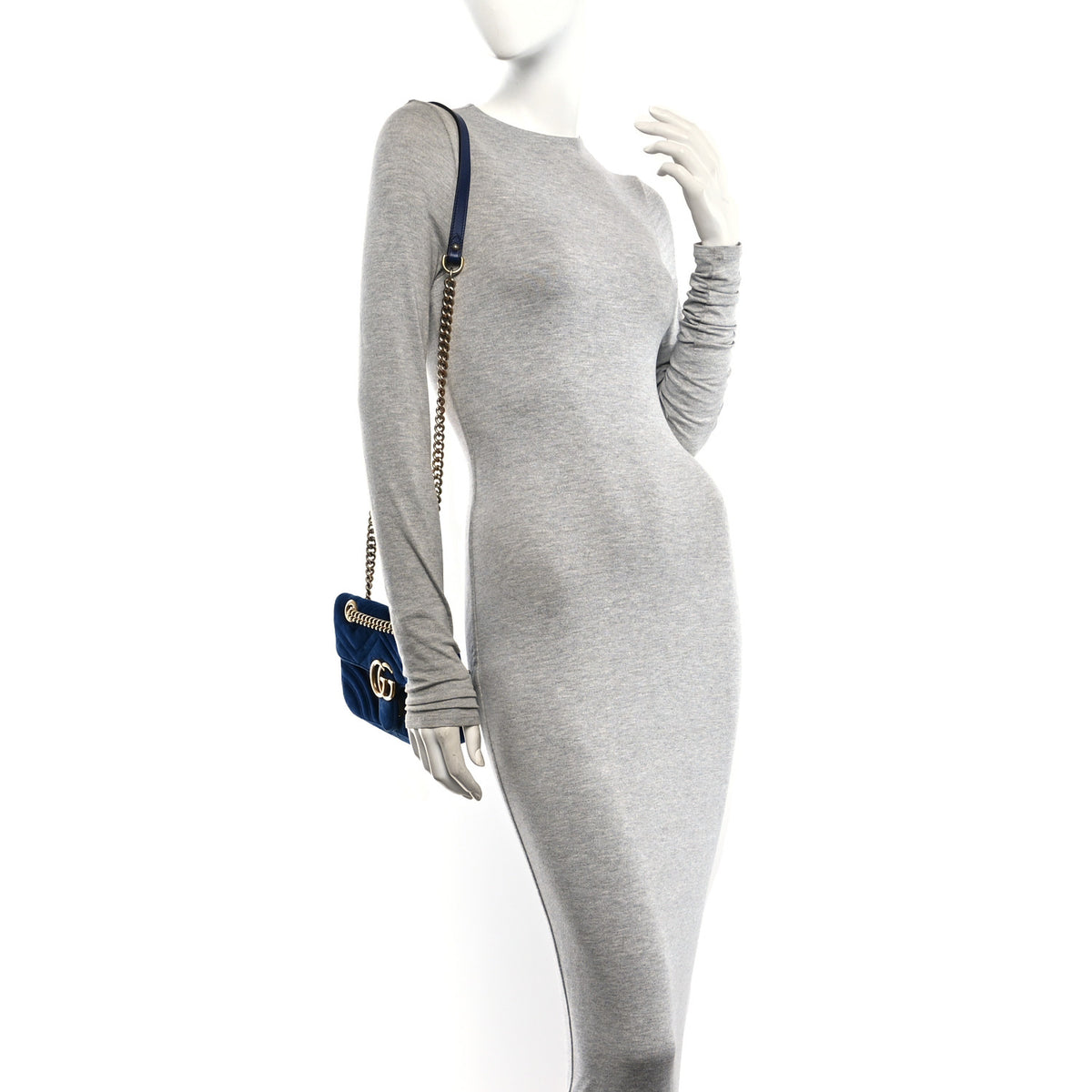 Velvet Matelasse Mini GG Marmont Shoulder Bag Cobalt Blue