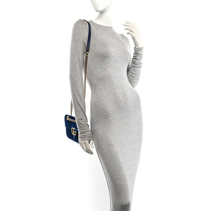 Gucci Velvet Matelasse Mini GG Marmont Shoulder Bag Cobalt Blue 2 of 11