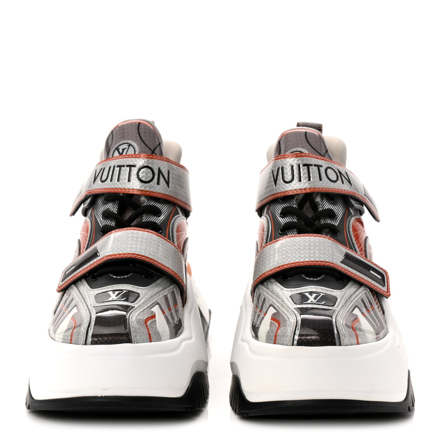 Metallic Calfskin Monogram LV Archlight 2.0 Platform Sneakers 37.5 Silver White Orange