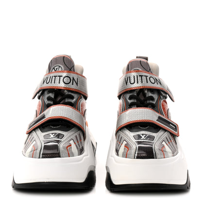 Louis Vuitton Metallic Calfskin Monogram LV Archlight 2.0 Platform Sneakers 37.5 Silver White Orange 2 of 10