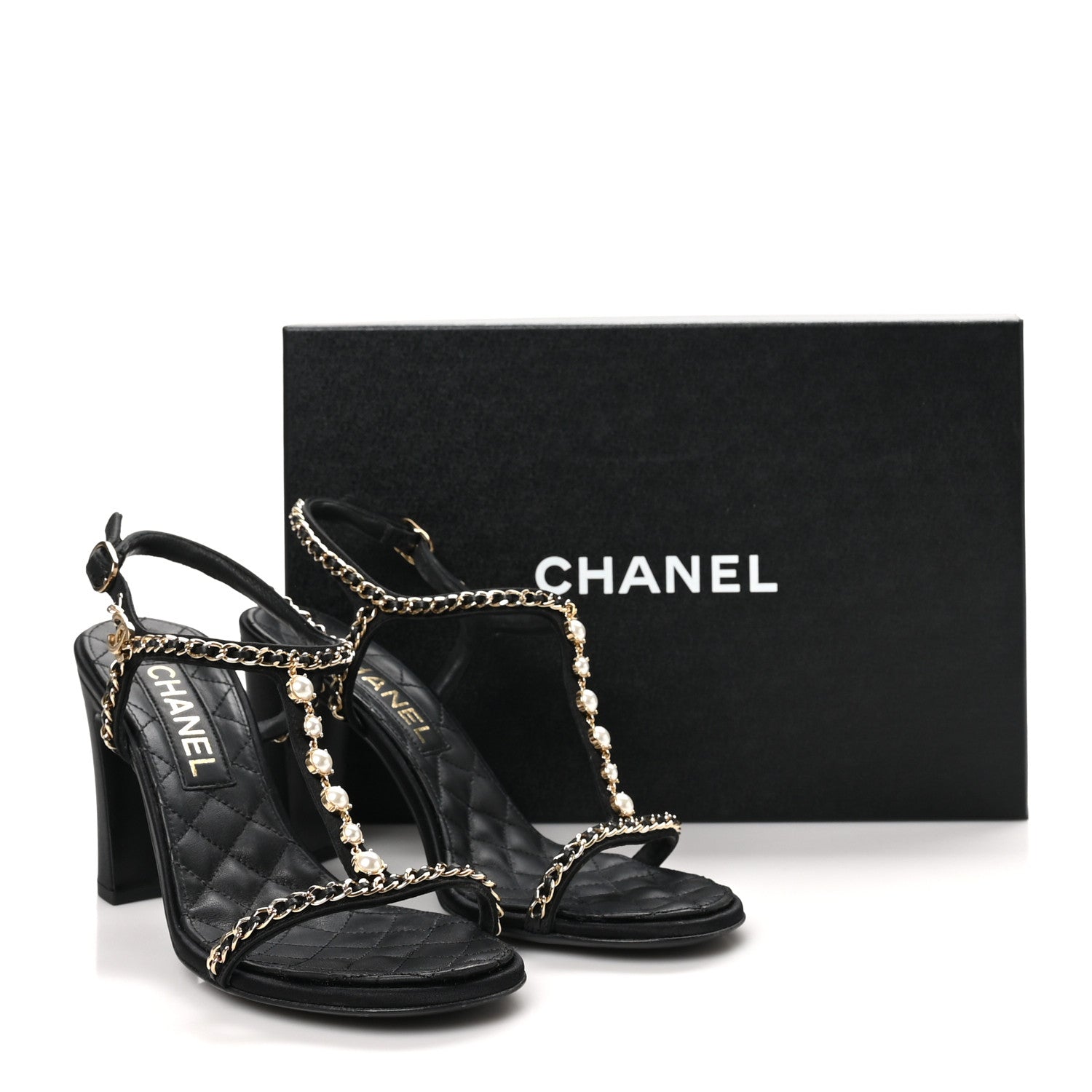 Chanel Silk Satin Pearl Chain CC Sandals 38 Black 12 of 12