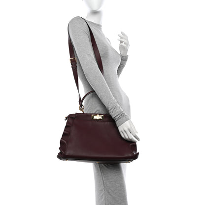 Fendi Vitello Seta Waves Bi-Color Medium Peekaboo Iconic Satchel Bordeaux Latte 2 of 11