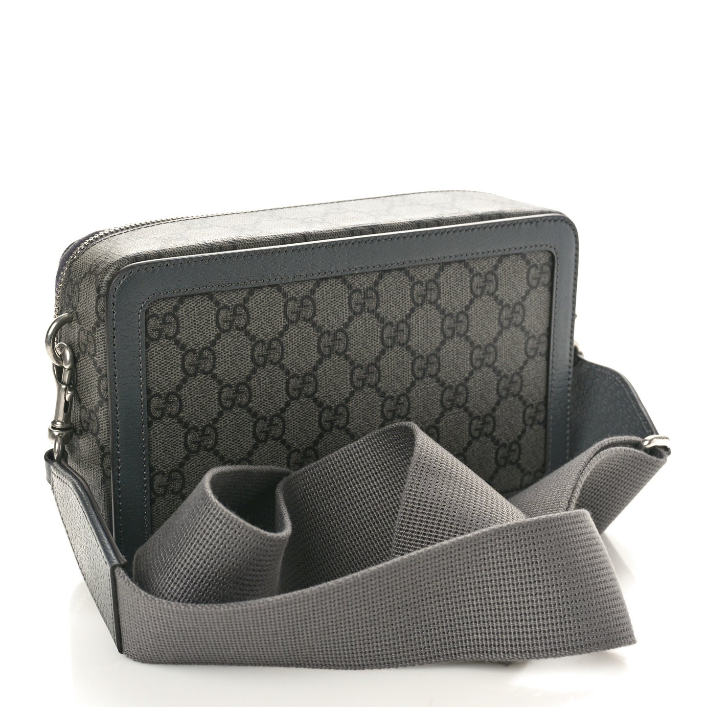 GG Supreme Monogram Textured Dollar Calfskin Small Ophidia Top Handle Shoulder Grey Black Graphite Grey
