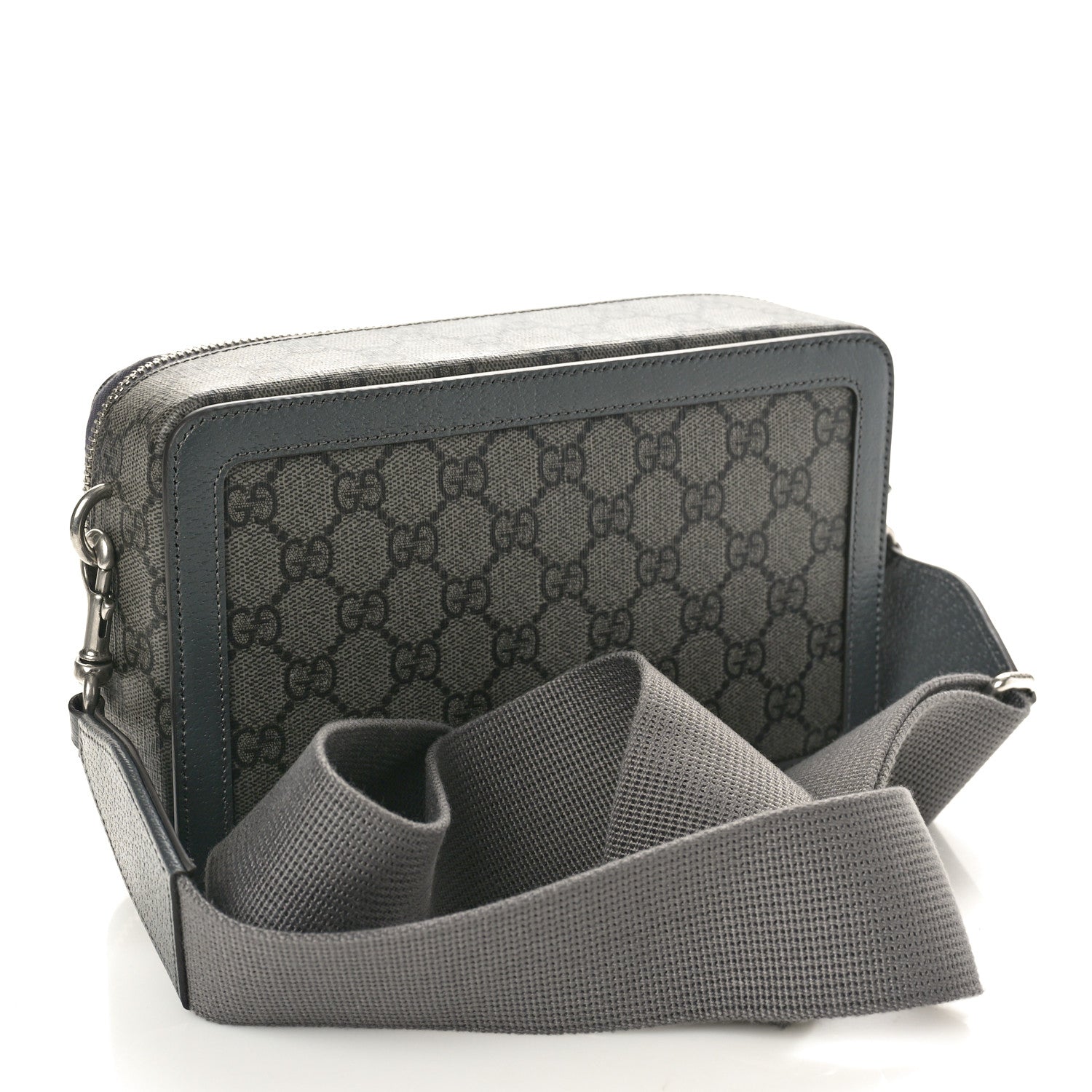 Gucci GG Supreme Monogram Textured Dollar Calfskin Small Ophidia Top Handle Shoulder Grey Black Graphite Grey 2 of 10