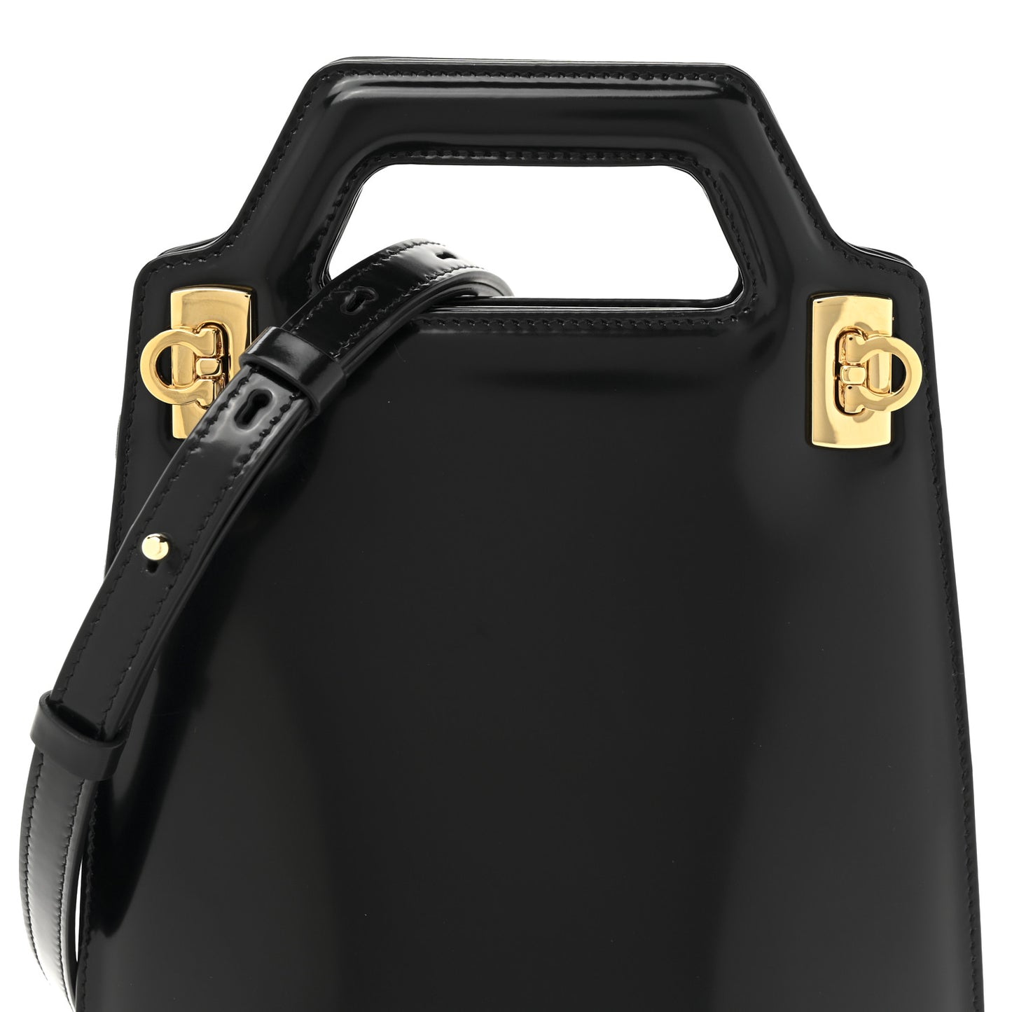 Brushed Calfskin North South Wanda Top Handle Bag Black