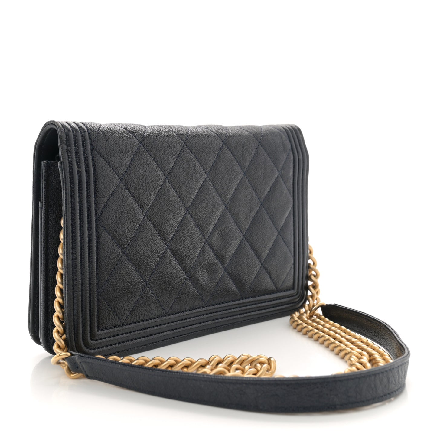 Caviar Quilted Boy Wallet On Chain WOC Navy