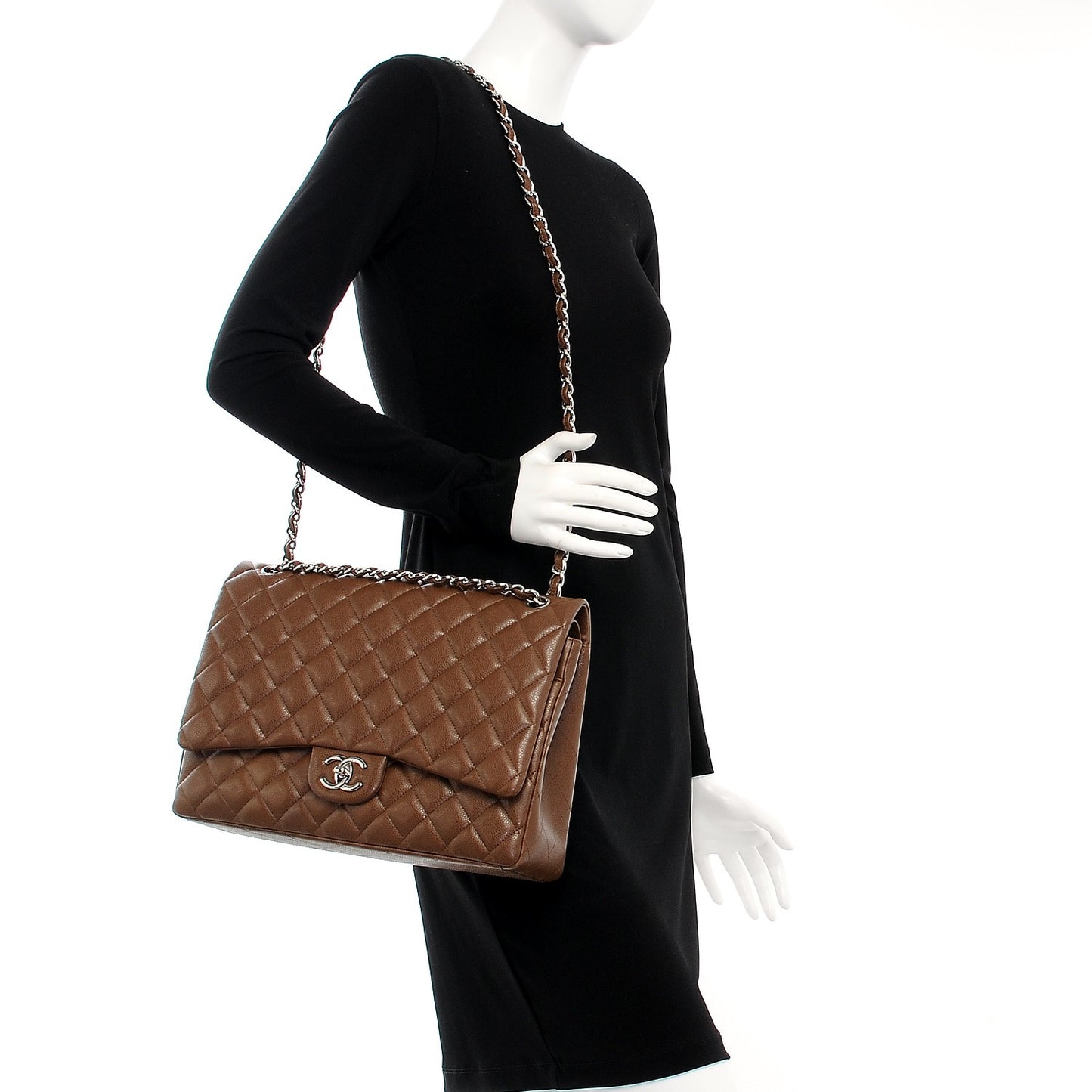 Caviar Quilted Maxi Double Flap Brown