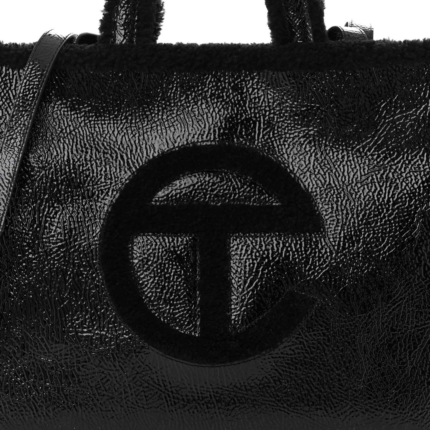 Telfar X UGG Crinkle Patent Shearling Medium Shopping Bag Black 7 of 10
