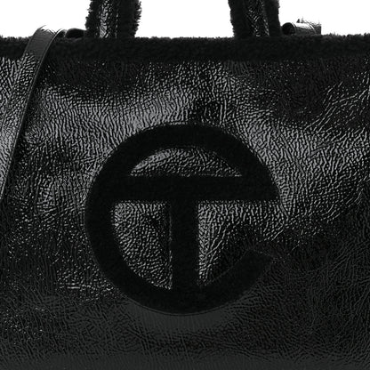 Telfar X UGG Crinkle Patent Shearling Medium Shopping Bag Black 7 of 10