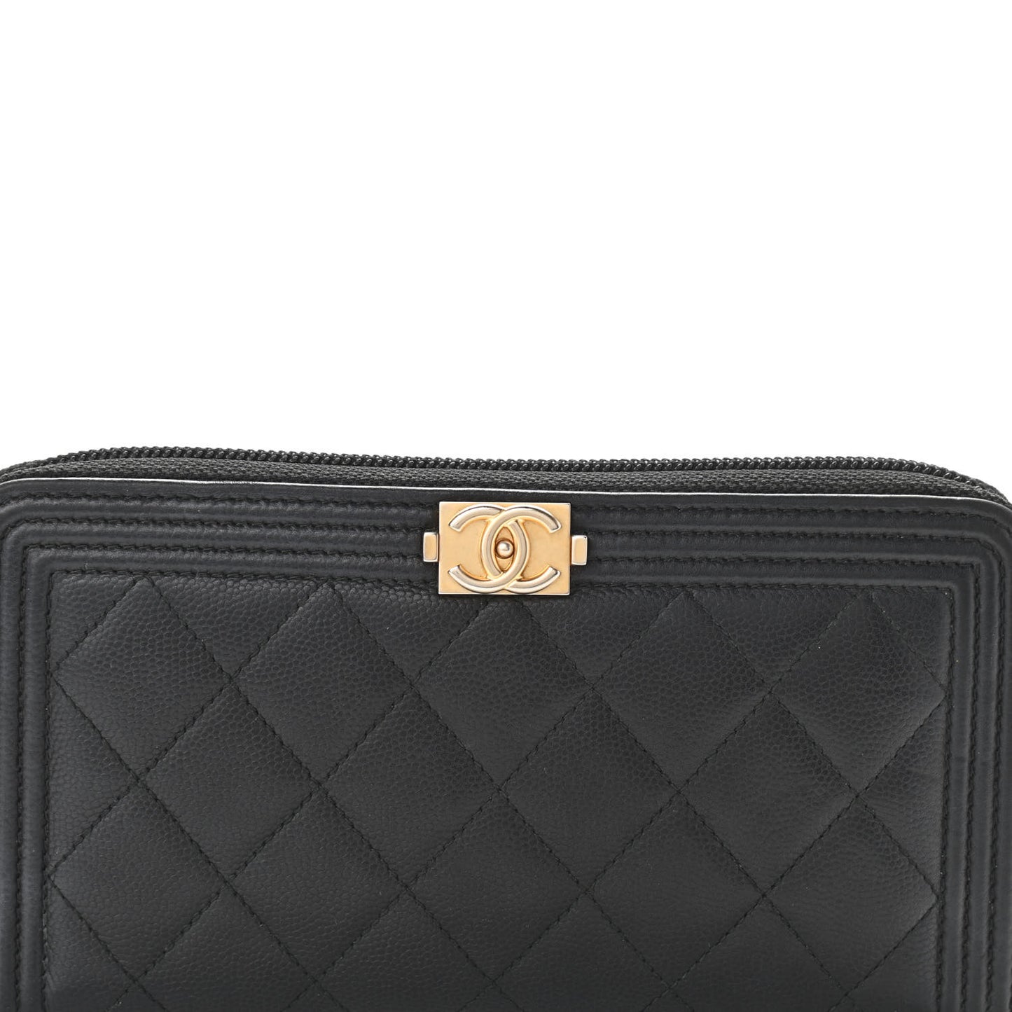 Caviar Quilted Boy Long Zip Around Wallet Black