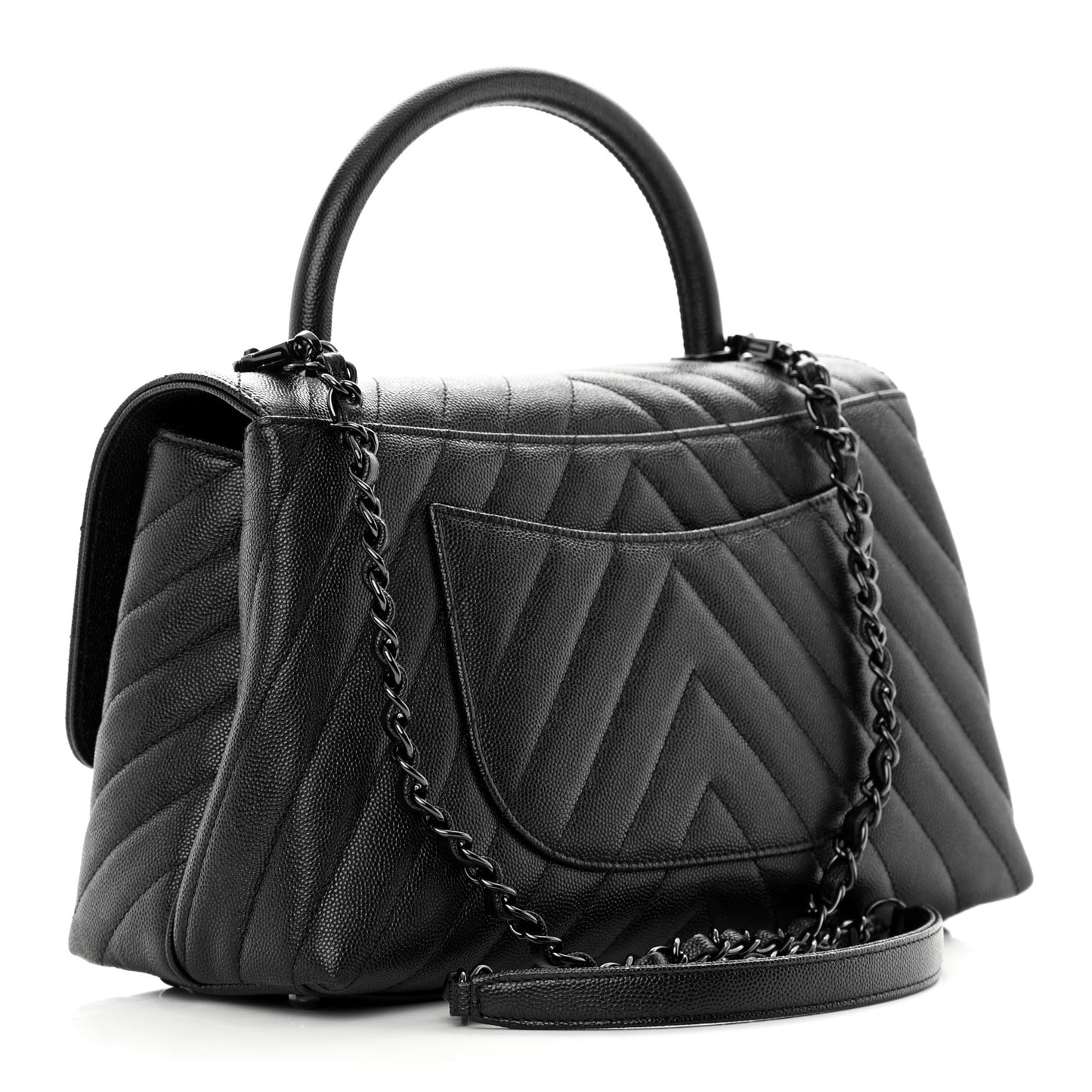 Caviar Chevron Quilted Small Coco Handle Flap So Black