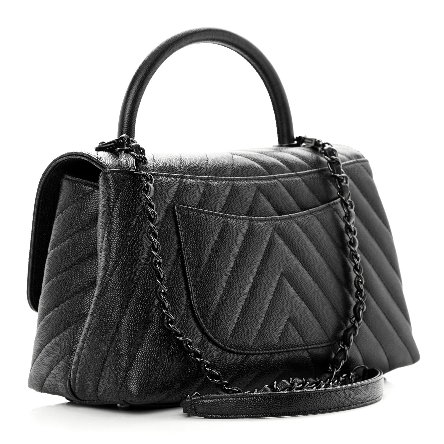 Chanel Caviar Chevron Quilted Small Coco Handle Flap So Black 3 of 12