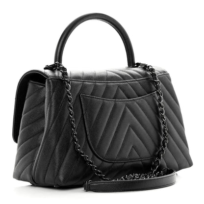 Chanel Caviar Chevron Quilted Small Coco Handle Flap So Black 3 of 12