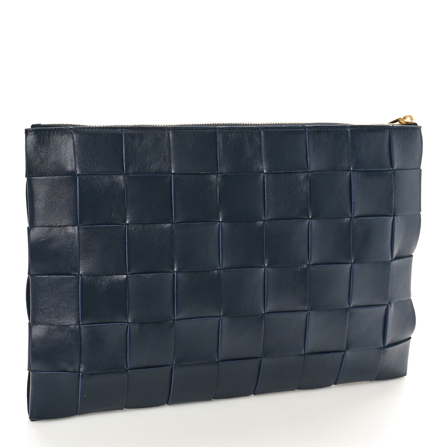 Nappa Maxi Intrecciato Large Cassette Flat Zip Pouch Navy Blue