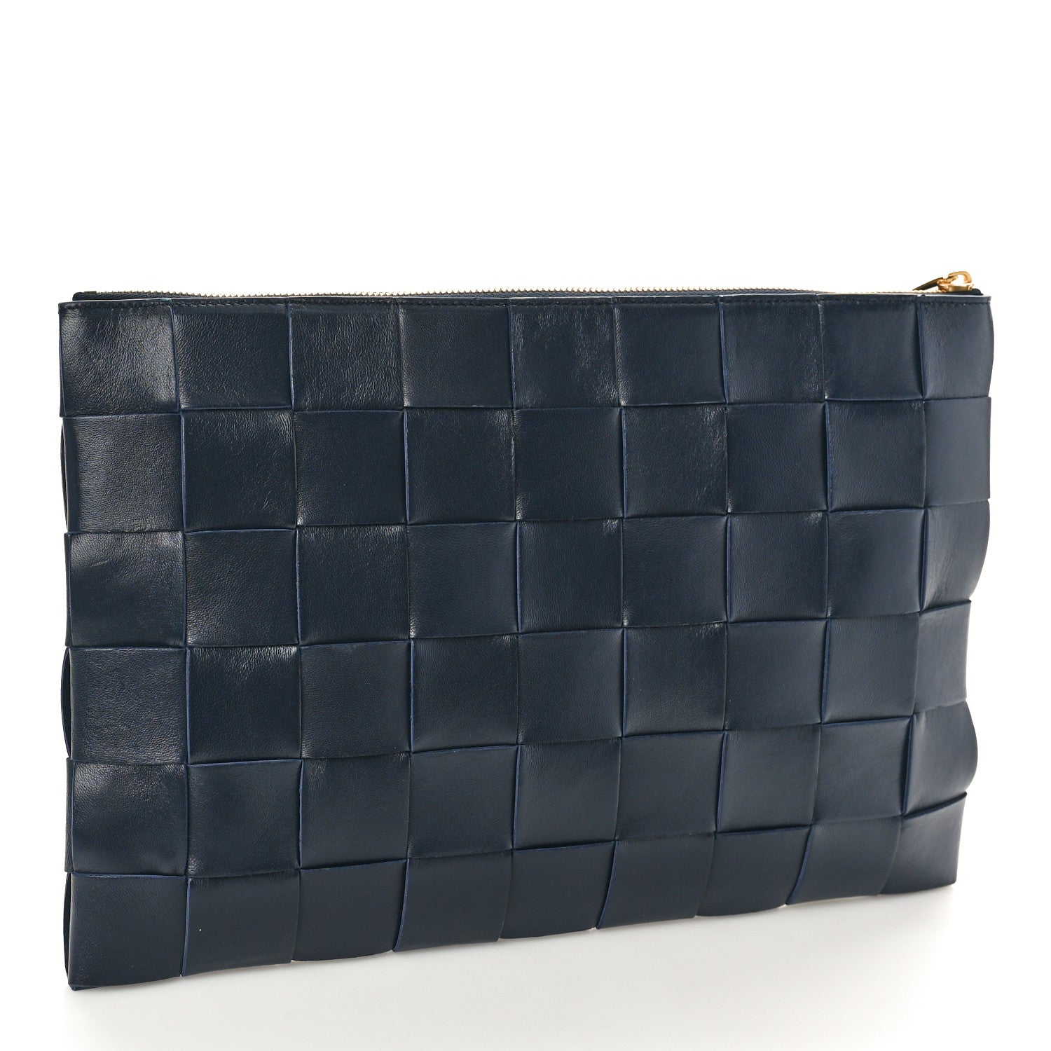 Bottega Veneta Nappa Maxi Intrecciato Large Cassette Flat Zip Pouch Navy Blue 3 of 7