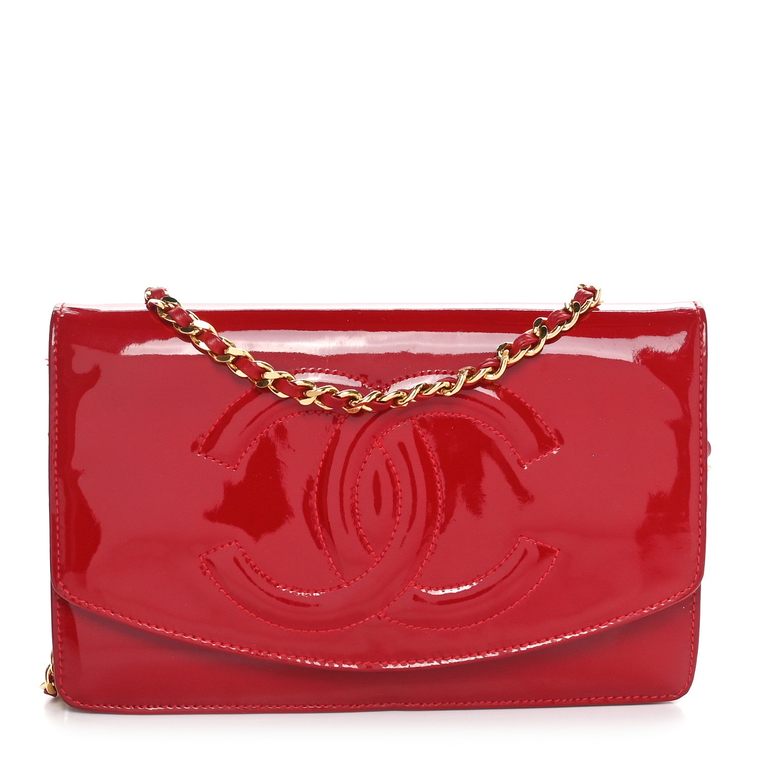 Chanel Patent Timeless CC Wallet On Chain WOC Red 1 of 12