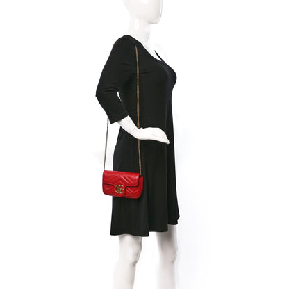 Gucci Calfskin Matelasse Super Mini GG Marmont Shoulder Bag Hibiscus Red 2 of 9
