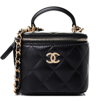 Chanel Lambskin Quilted Top Handle Mini Vanity Case With Chain Black 1 of 5
