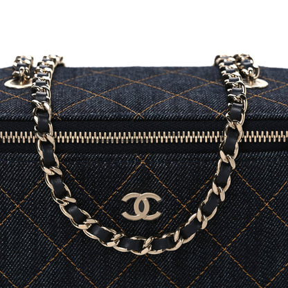 Chanel Denim Quilted Small Vanity Case With Chain Dark Blue Orange 7 of 9