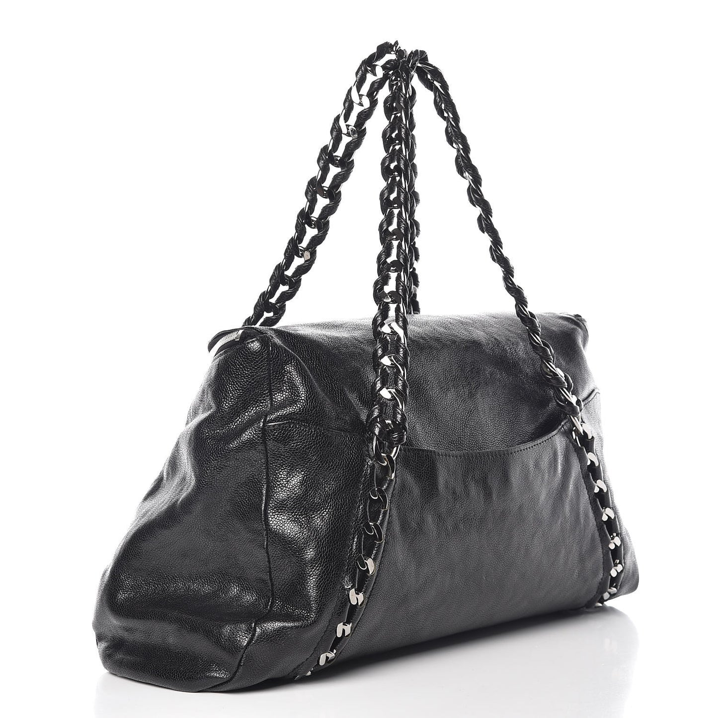 Glazed Caviar Modern Chain Tote Black