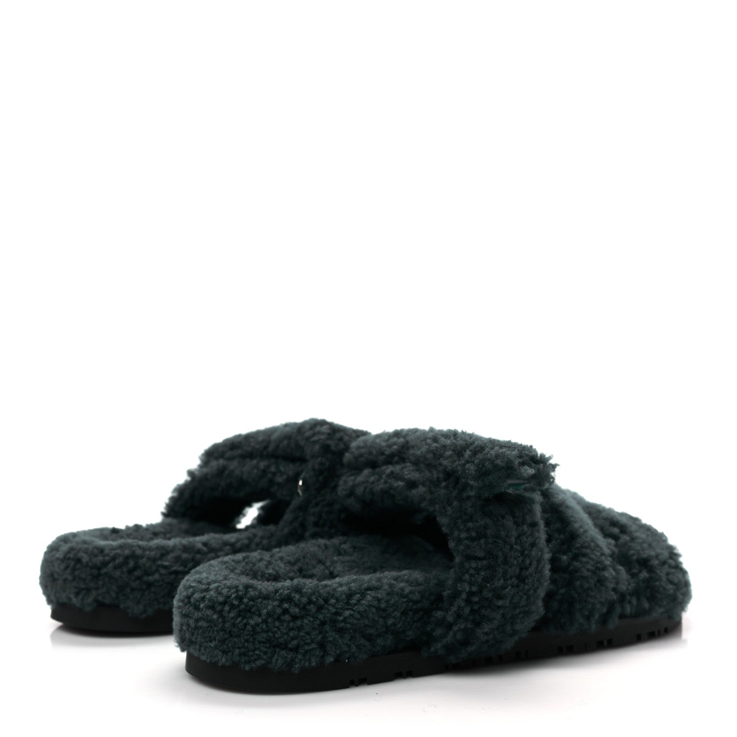 Hermes Woolskin Womens Chypre Sandals 36.5 Vert Anglais 4 of 8