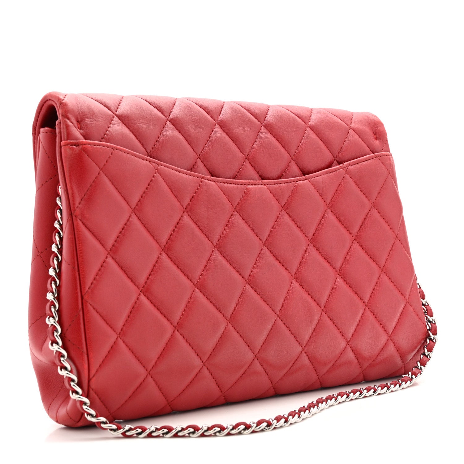 Chanel Lambskin Quilted Clutch With Chain Flap Red 3 of 13