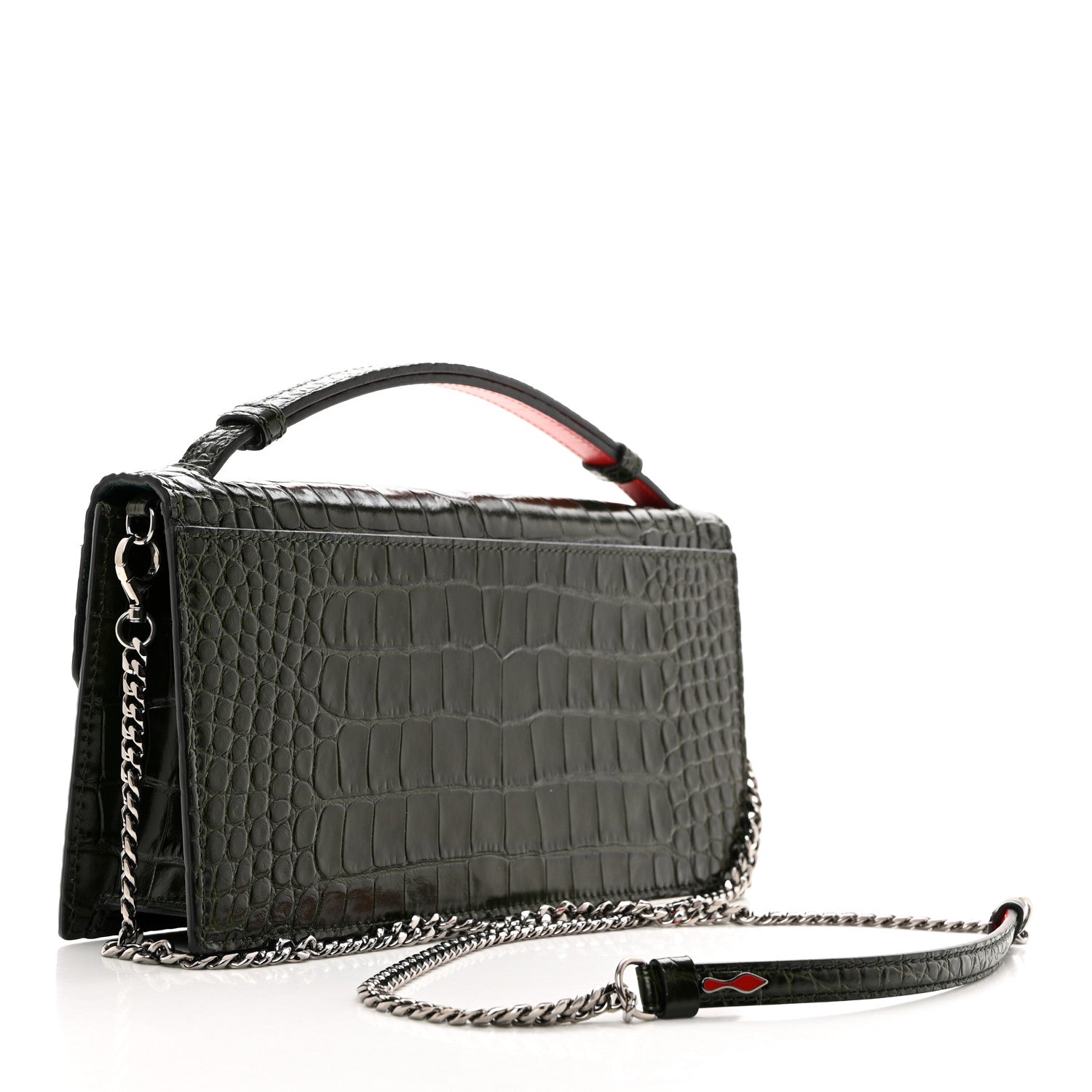 Christian Louboutin Calfskin Alligator Embossed Elisa Baguette Forest Night 2 of 9