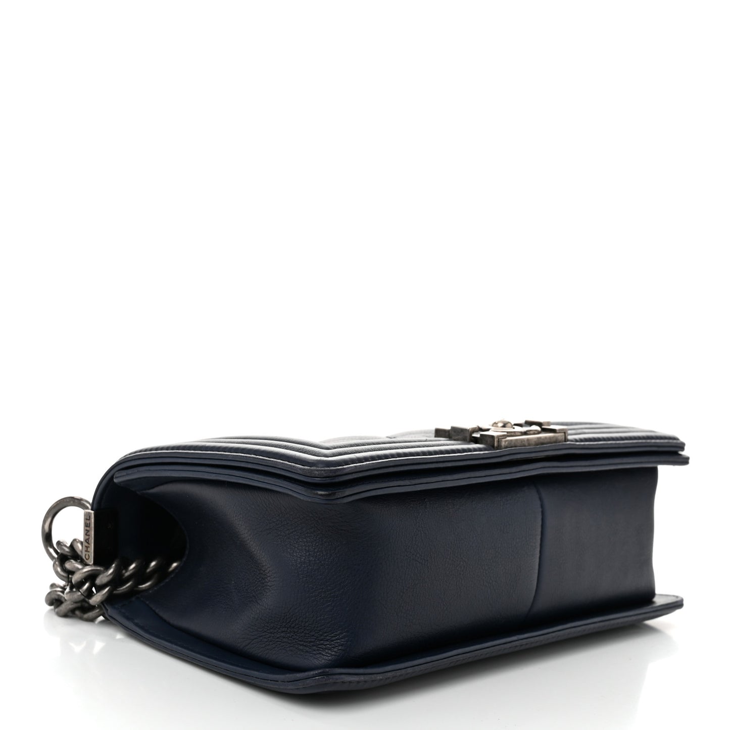 Calfskin Double Stitch Medium Boy Flap Navy Blue