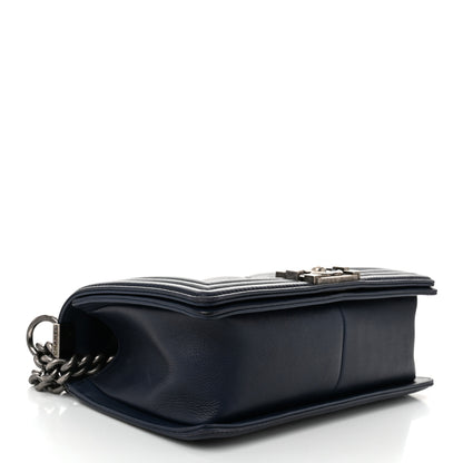 Chanel Calfskin Double Stitch Medium Boy Flap Navy Blue 4 of 10
