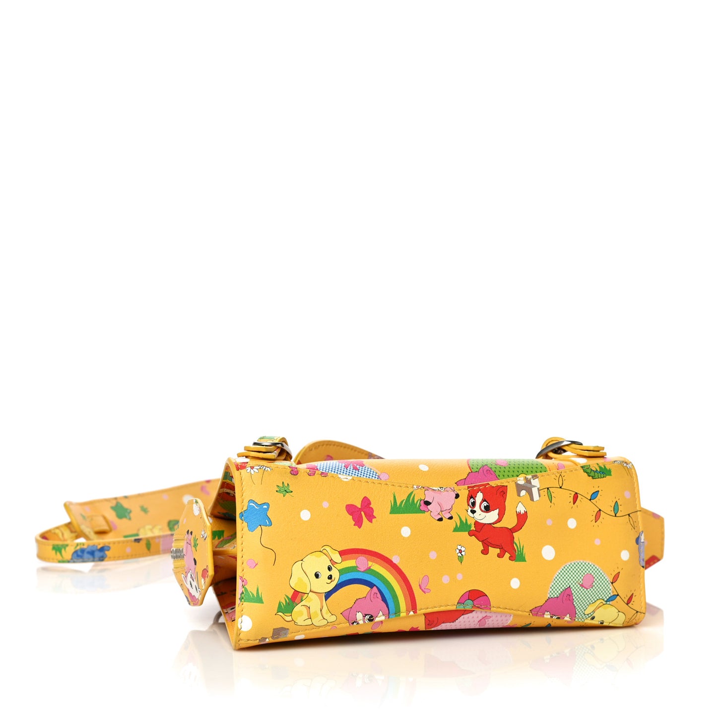 Calfskin Puppies and Friends Neo Classic Silver Hardware Mini City Puppies Yellow