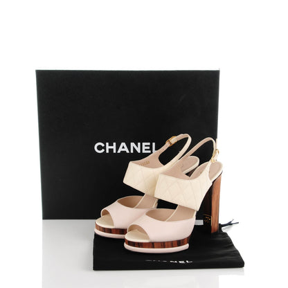 Chanel Lambskin Quilted Wooden Sandals 38 Beige Pink 9 of 9