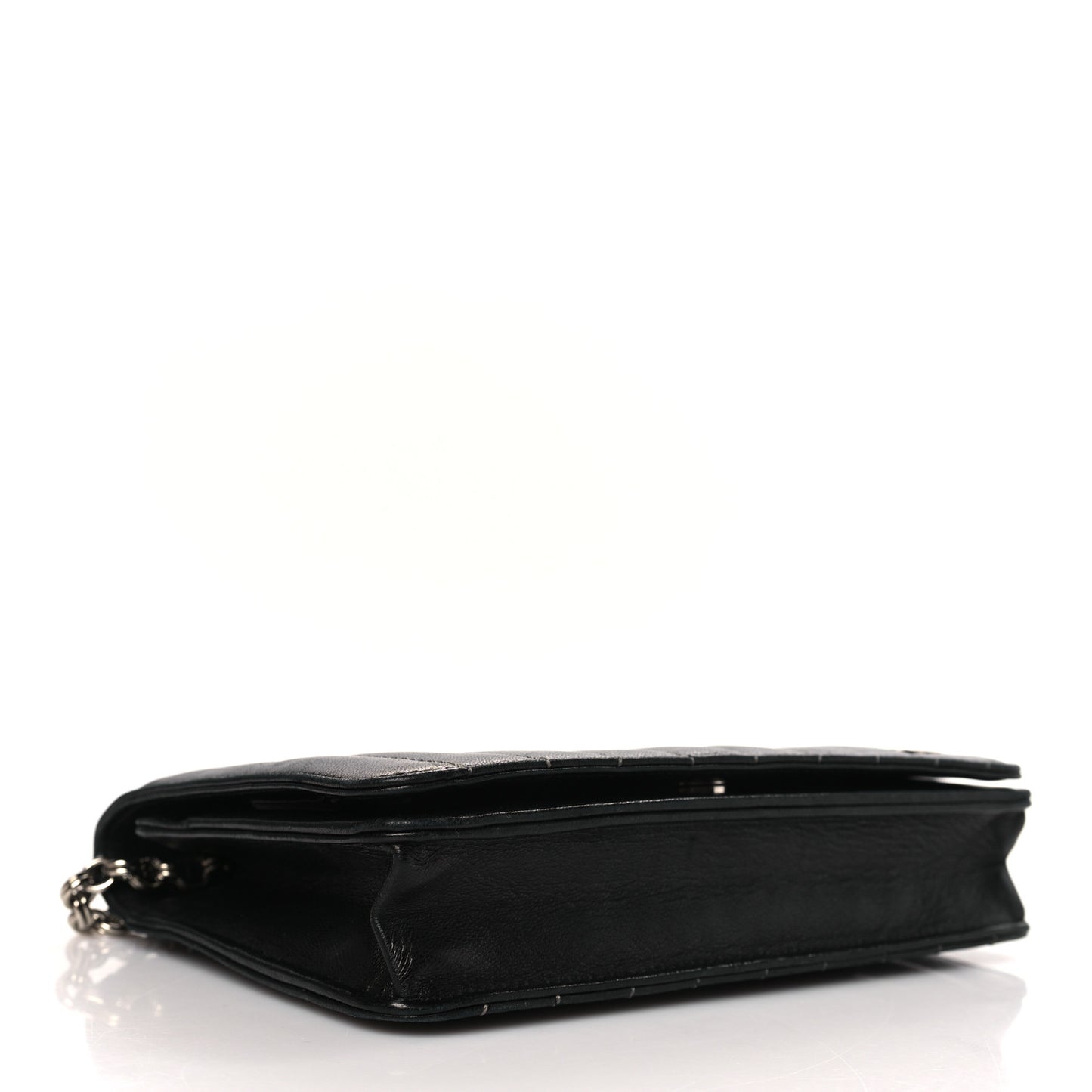 Lambskin Vertical Quilted Wallet On Chain WOC Black