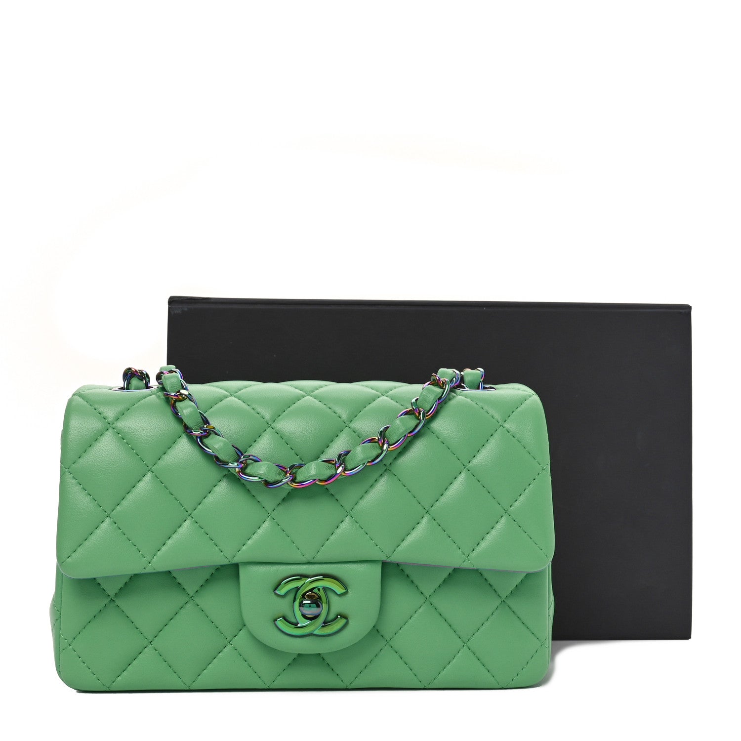 Chanel Lambskin Quilted Mini Rectangular Flap Green Blue 10 of 10