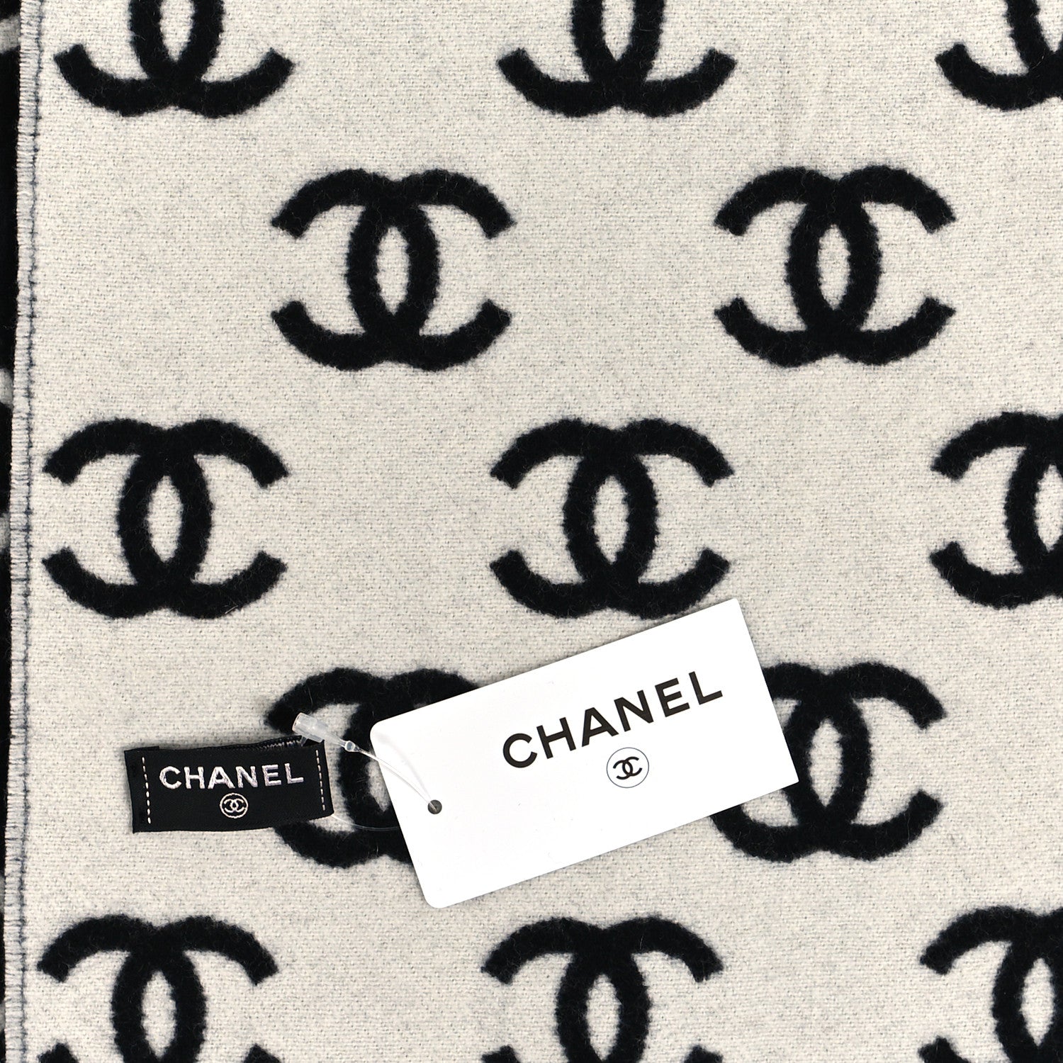 Chanel Wool Cashmere CC Scarf Black White 3 of 4
