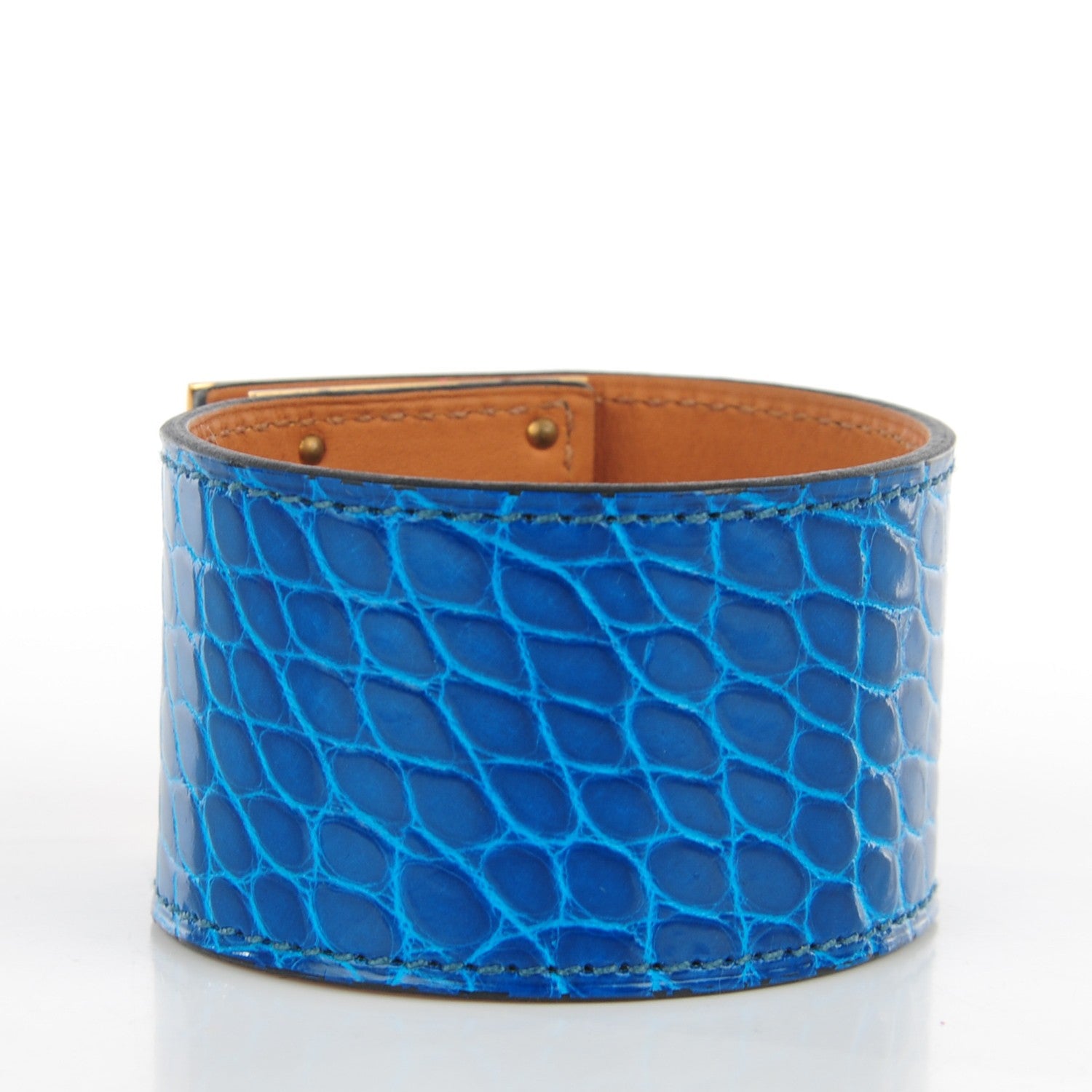 Hermes Shiny Alligator Kelly Dog Cuff Bleu Izmir 3 of 7