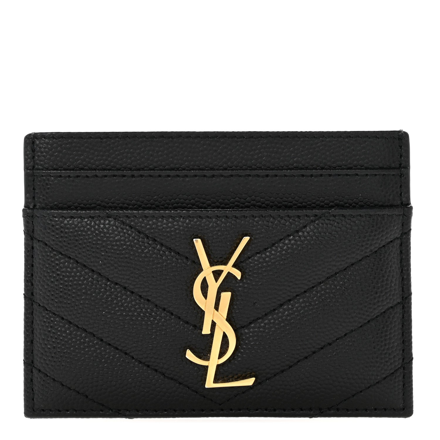 Saint Laurent Grain De Poudre Matelasse Chevron Monogram Credit Card Case Black 1 of 11