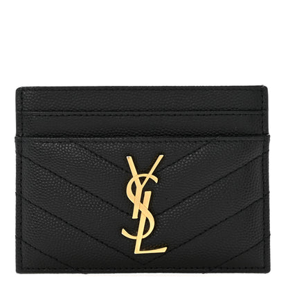 Saint Laurent Grain De Poudre Matelasse Chevron Monogram Credit Card Case Black 1 of 11