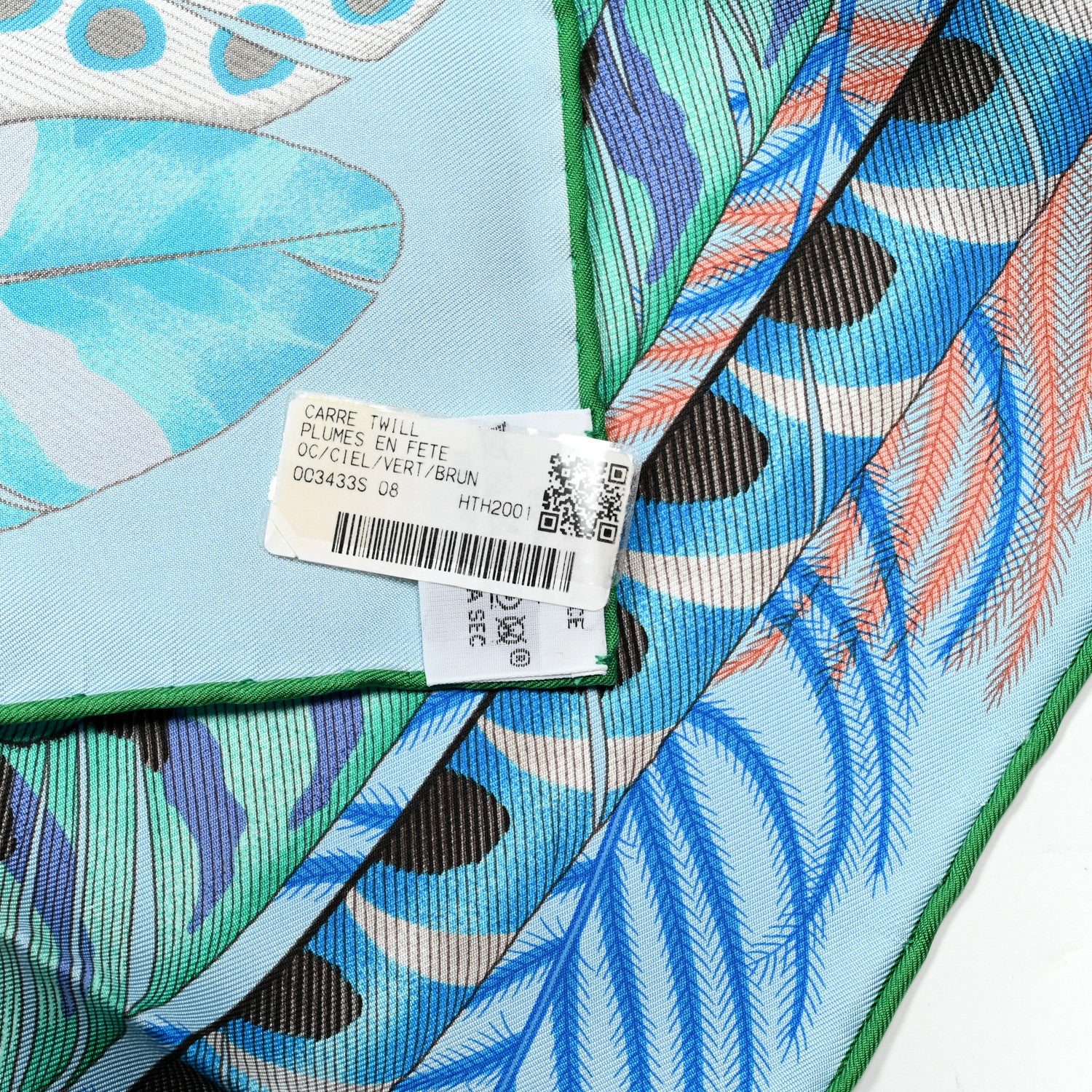 Hermes Silk Plumes En Fete Scarf 90 Ciel Vert Brun 5 of 5