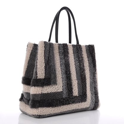 Fendi Shearling Large 2Jours Tote Light Blue Grey 3 of 7