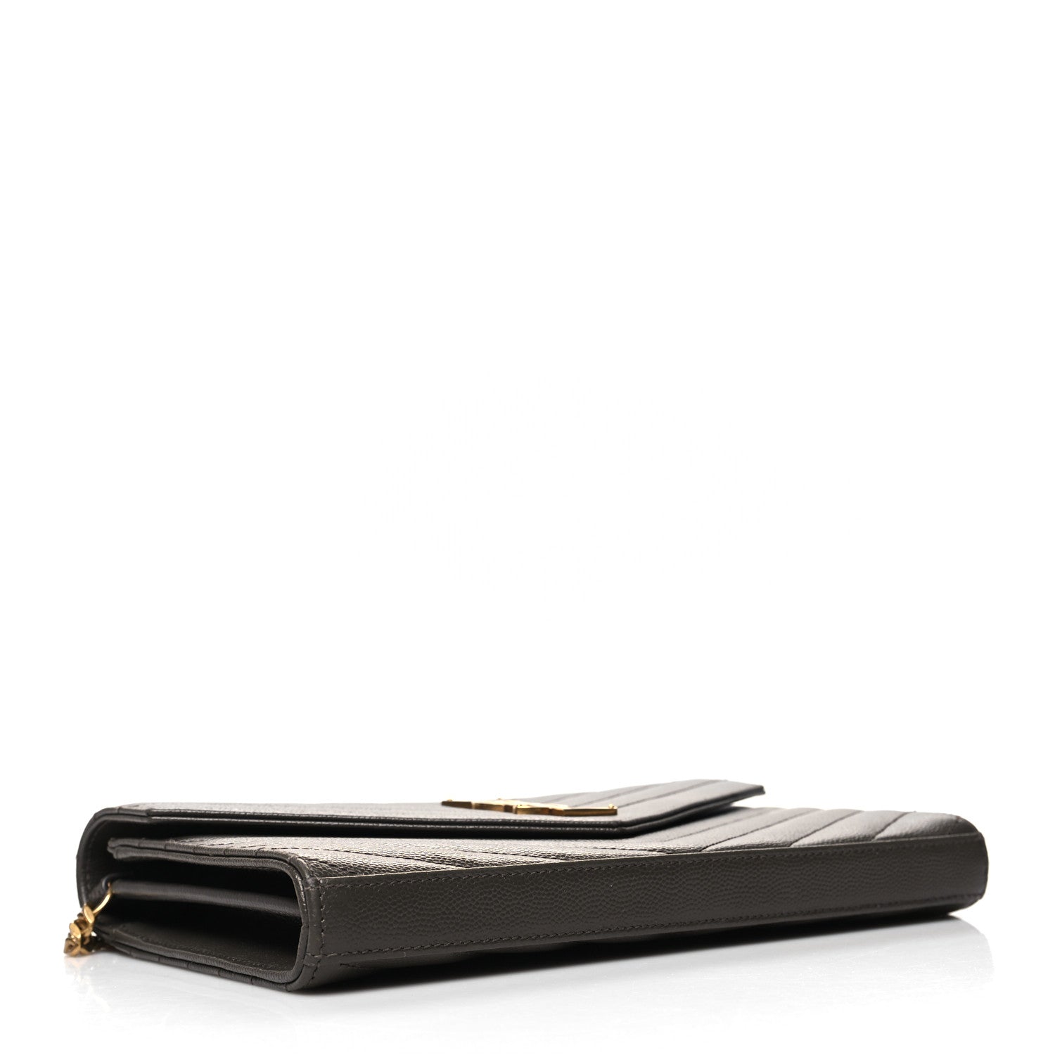 Saint Laurent Grain De Poudre Matelasse Chevron Monogram Chain Wallet Oyster Grey 4 of 9