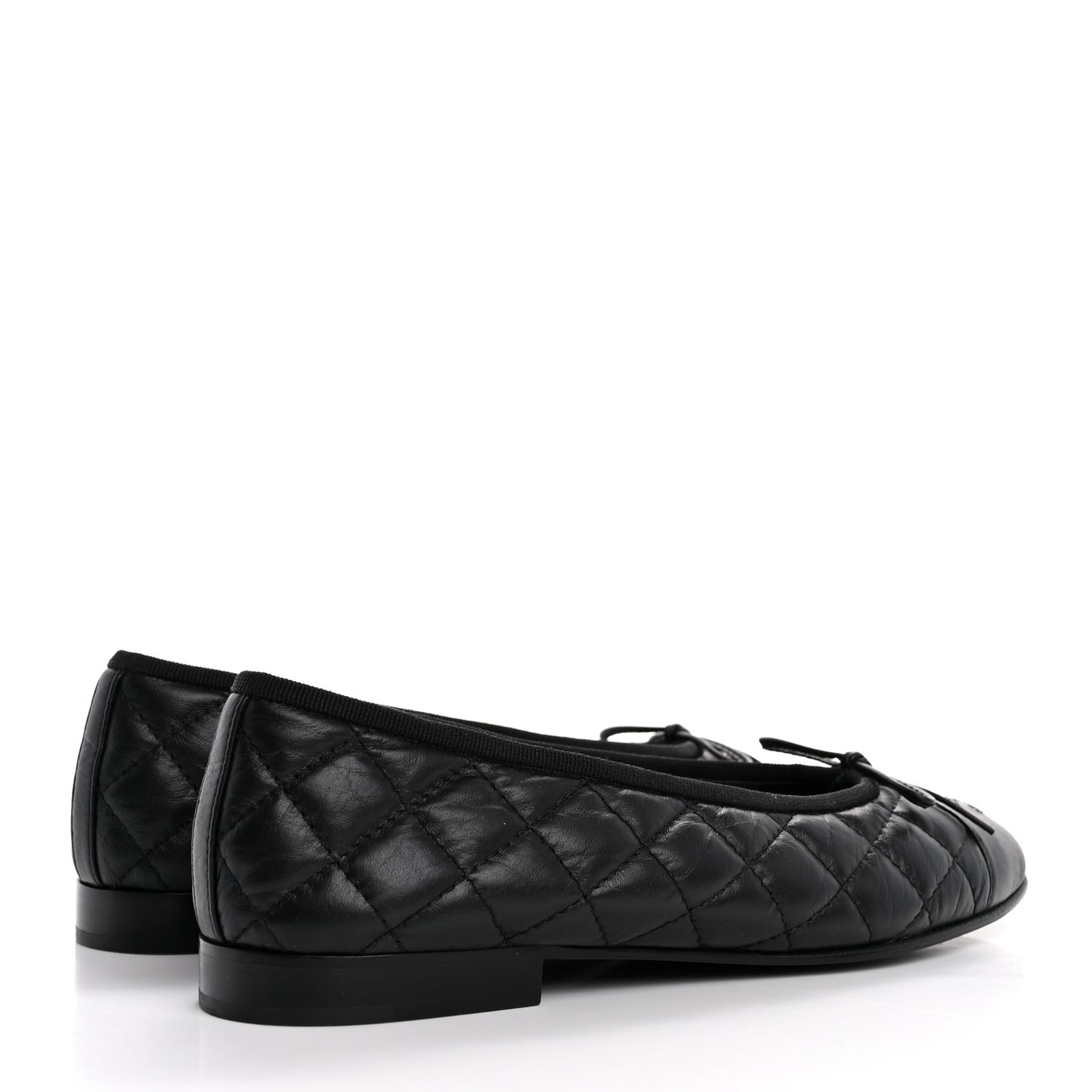Aged Calfskin Quilted CC Cap Toe Ballerina Flats 36.5 Black