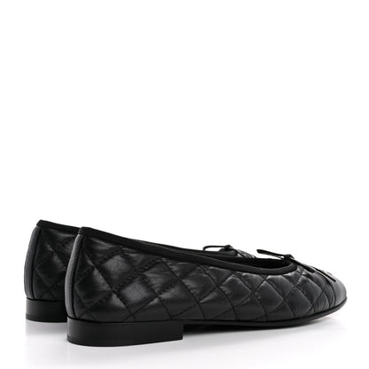 Chanel Aged Calfskin Quilted CC Cap Toe Ballerina Flats 36.5 Black 5 of 11