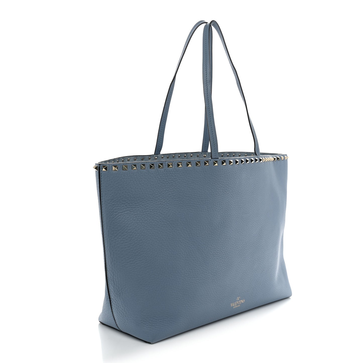 Grained Calfskin Rockstud Shoulder Tote Niagara