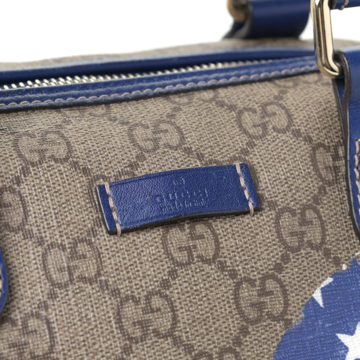 Gucci GG Plus Monogram Medium Boston USA Flag Unicef Duffle Blue 9 of 9