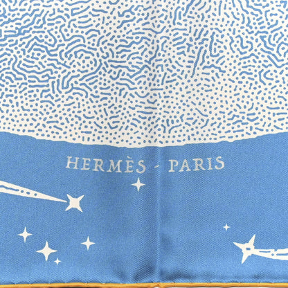 Hermes Silk Clair De Lune Double Face Scarf 90 Black Jaune D'Or Bleu 4 of 10