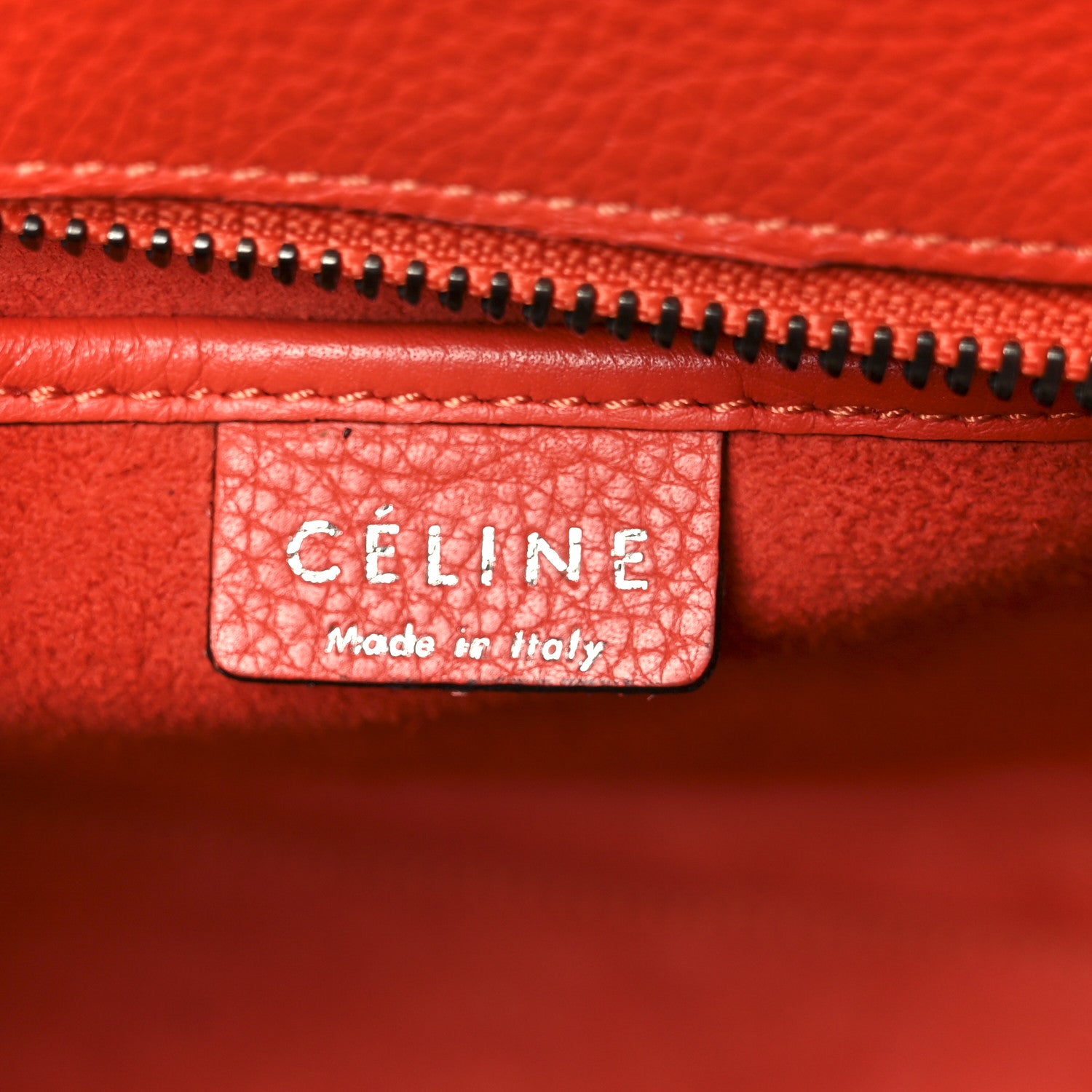 Celine Drummed Calfskin Nano Luggage Vermillion 6 of 11