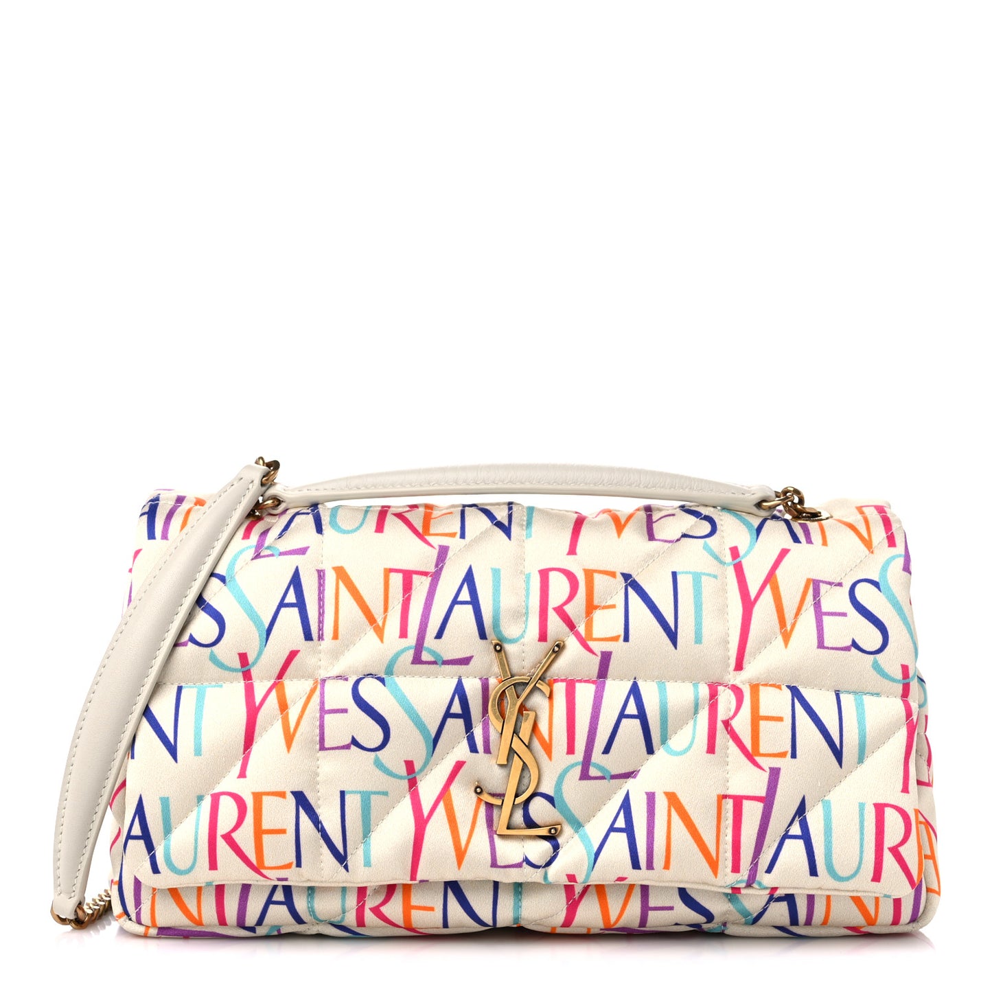 Silk Carre Rive Gauche Print Patchwork Monogram Medium Jamie Multicolor White