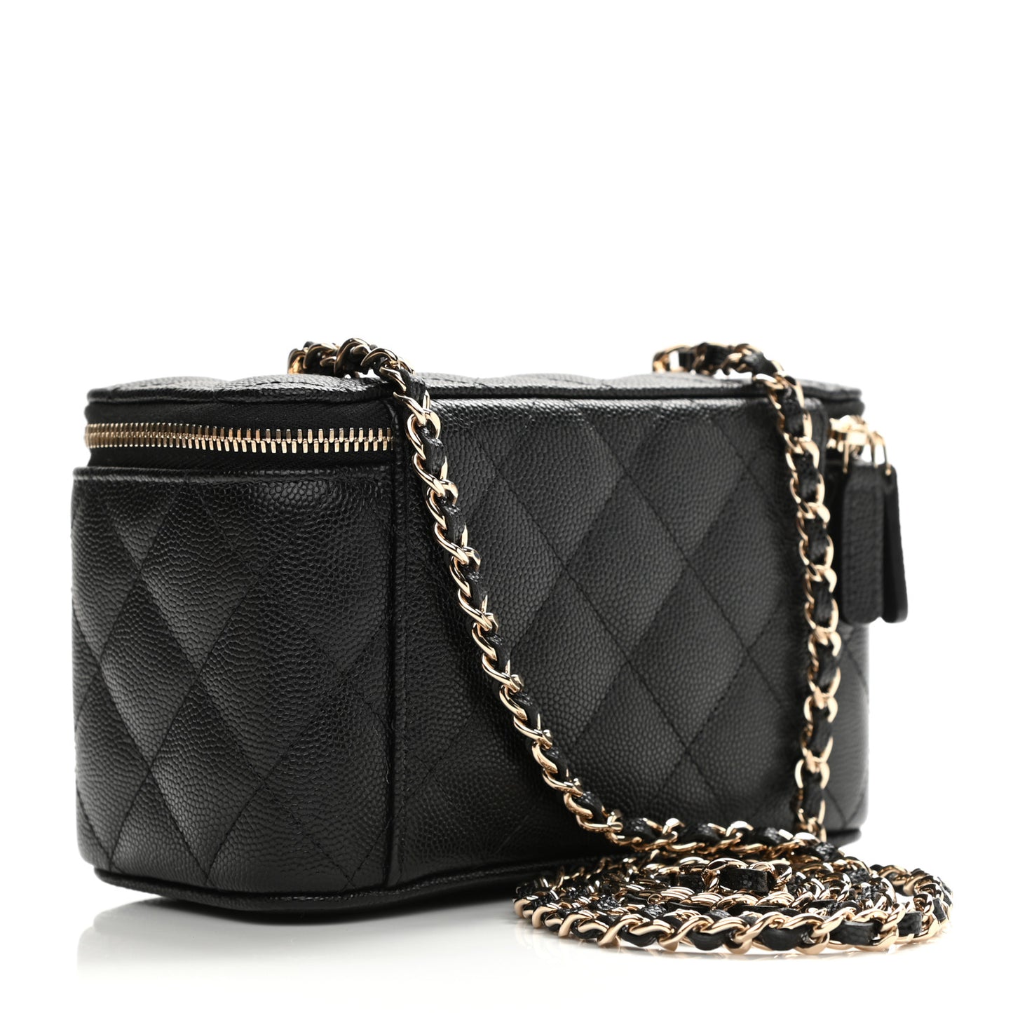 Caviar Quilted Small Vanity Case With Chain Black
